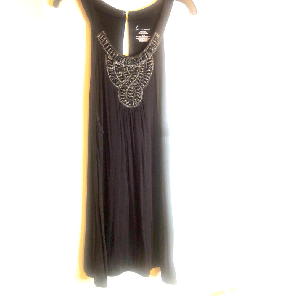 Embellished tank, soft stretch, fabric beating detail on neck line gently used